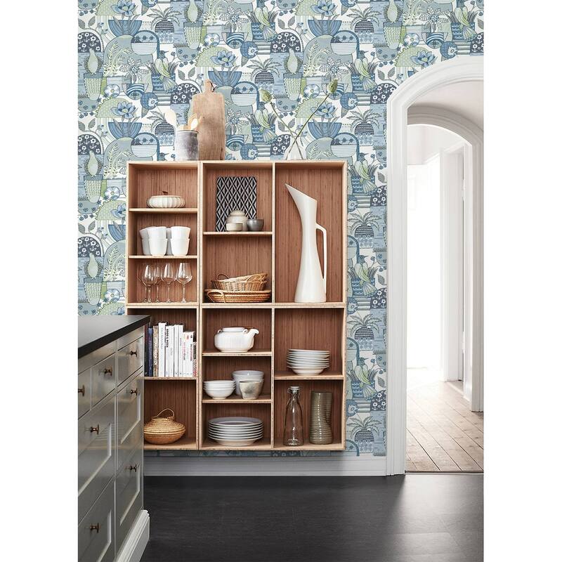 A-Street Prints Fika Blue Blissful Birds and Blooms Wallpaper