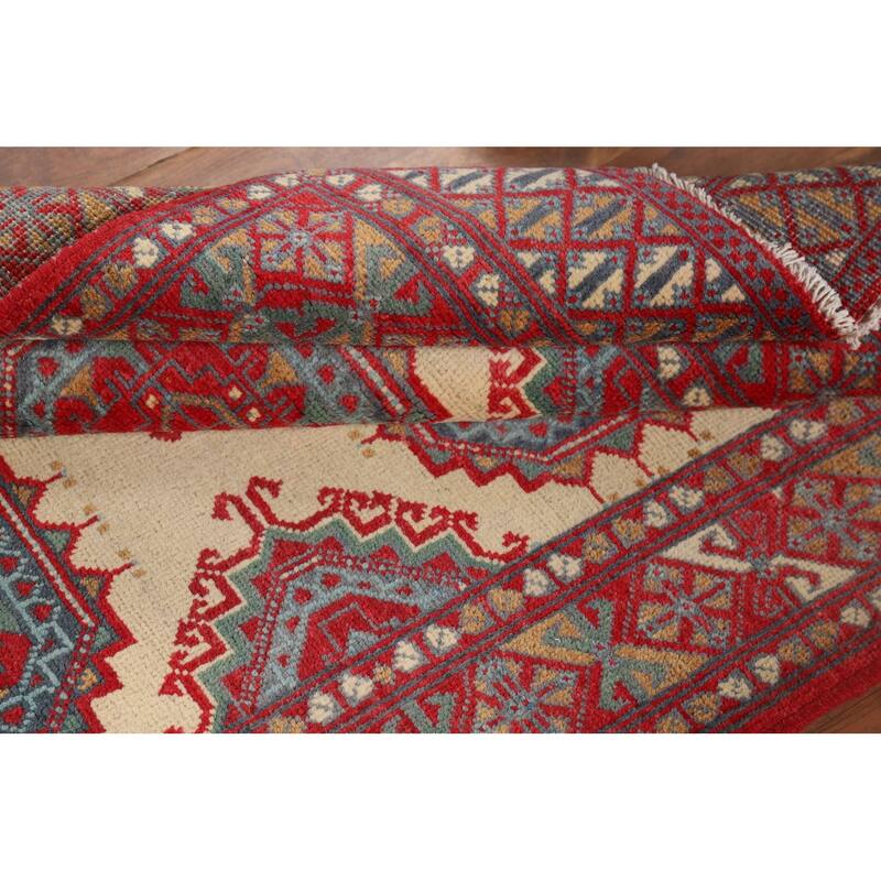 Geometric Kazak Foyer Rug Oriental Handmade Wool Carpet - 3'4" x 4'11"