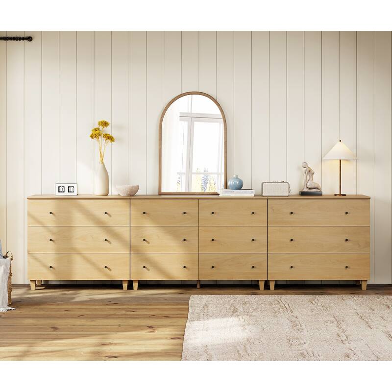12 Drawers Modern Wood Dresser for Bedroom, 118" Wide - Oak