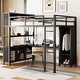 preview thumbnail 1 of 26, Full Size Metal Loft Bed with Wardrobe And L-shaped Desk, Storage Cubes and Shelves for Kids, Teens, Adults Black