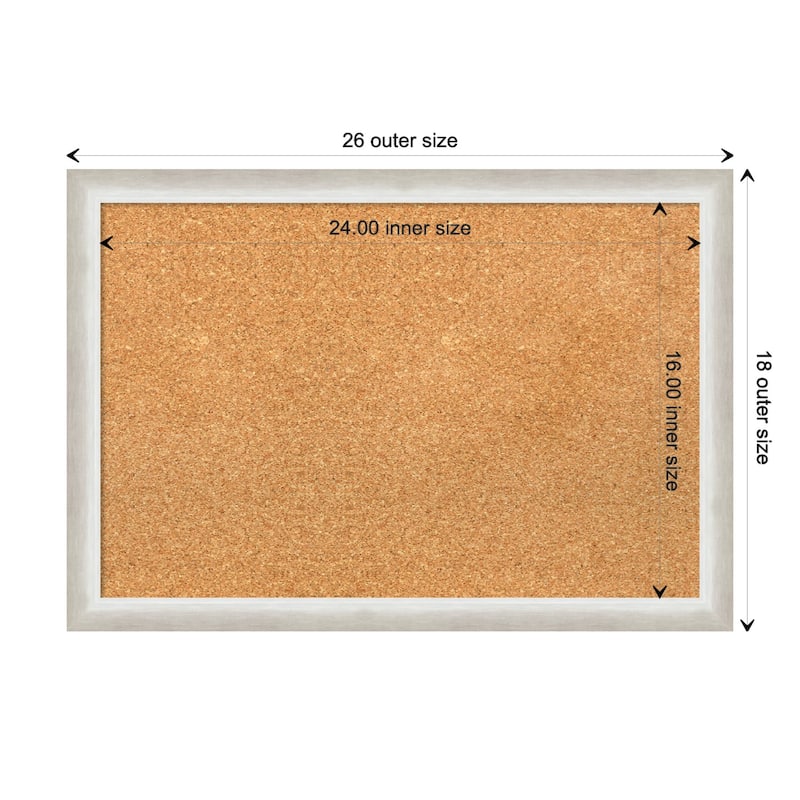 Two Tone Wood Framed Natural Corkboard Bulletin Board - Two Tone Silver - Board Size 24x16