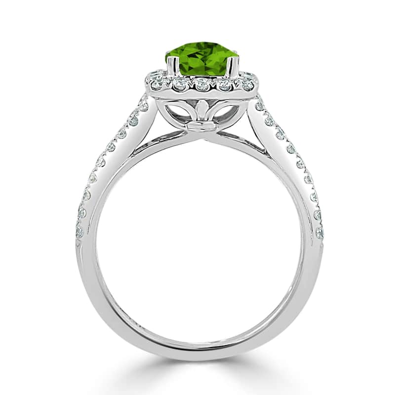 Auriya 9/10ct Cushion-cut Peridot Halo Diamond Engagement Ring 5/8ctw 14k Gold