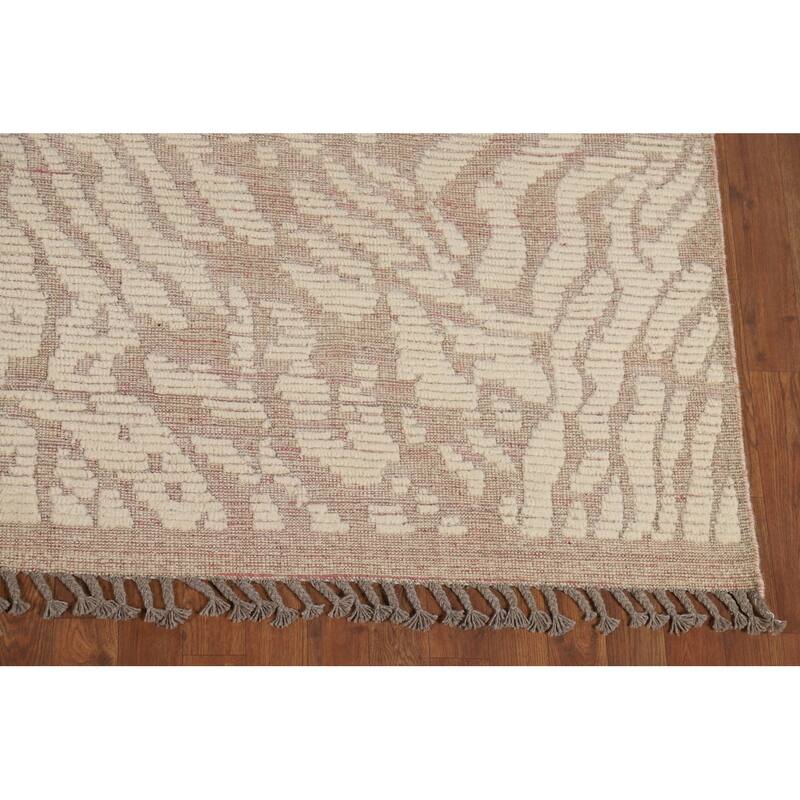 Earth Tone Abstract Moroccan Modern Area Rug Hand-Knotted Wool Carpet - 7'10" x 10'0"