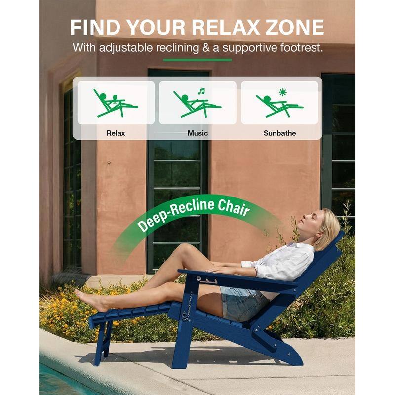 WINSOON Outdoor All-Weather HDPE Folding Adirondack Chair with Ottoman, Cup Holder & Adjustable Back Set of 4