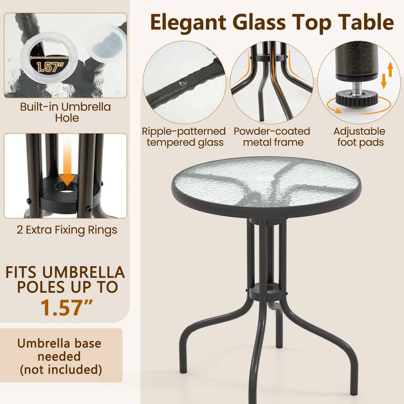 Gymax 3 PCS Outdoor Bistro Dining Furniture Set w/1.57'' Umbrella Hole