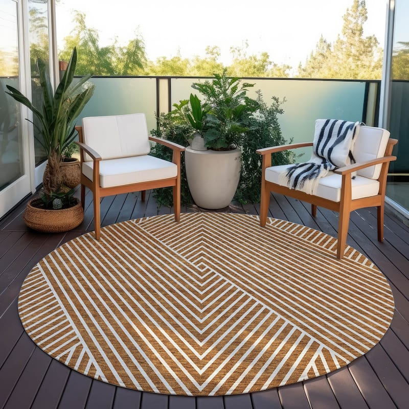 Machine Washable Indoor/ Outdoor Modern Geo Chantille Rug - Terracotta - 8' x 8'