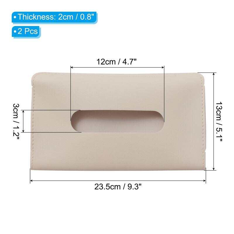 Car Tissue Holder, 2Pcs PU Leather Napkin Dispenser with Elastic Strap - 23.5x13x2cm - Beige