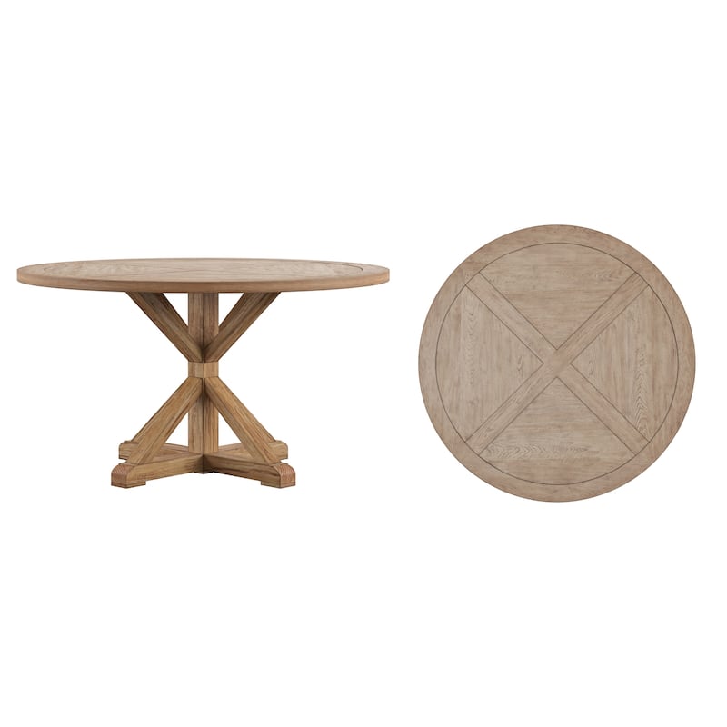 Krakova Rustic X-Base Round Pine Wood Dining Table