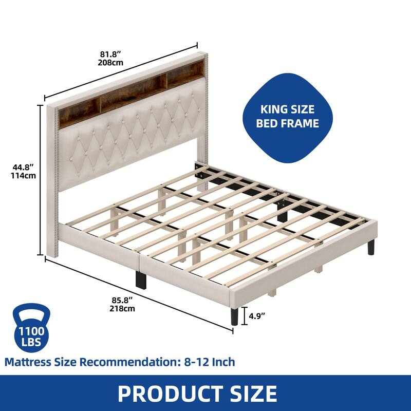 King Bed Frame with Headboard Platform Upholstered Bed Frame