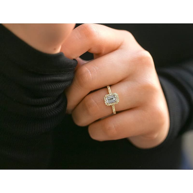 Annello by Kobelli 14k Gold Emerald Cut Forever One Moissanite Halo Engagement Ring (DEF/VS, DEF/VS)