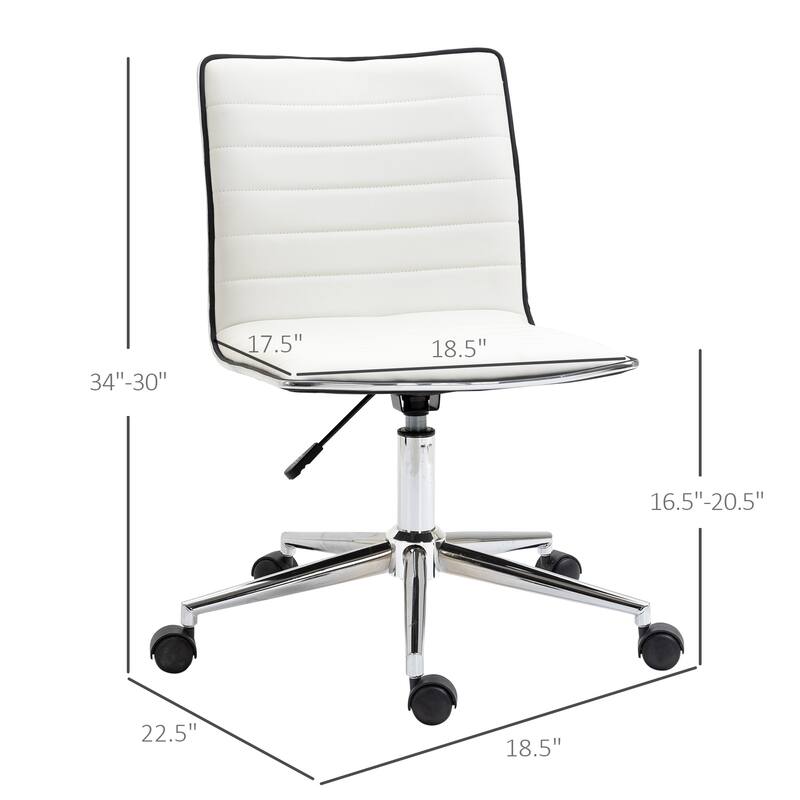 Vinsetto Mid-Back Armless Office Chair Task Chair with PU Leather, Adjustable Height and Swivel Seat Ribbed, White