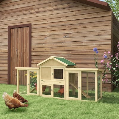 Large Wooden Chicken Coop with Nesting Box Run Ramp and Ventilated Wire Mesh for Poultry