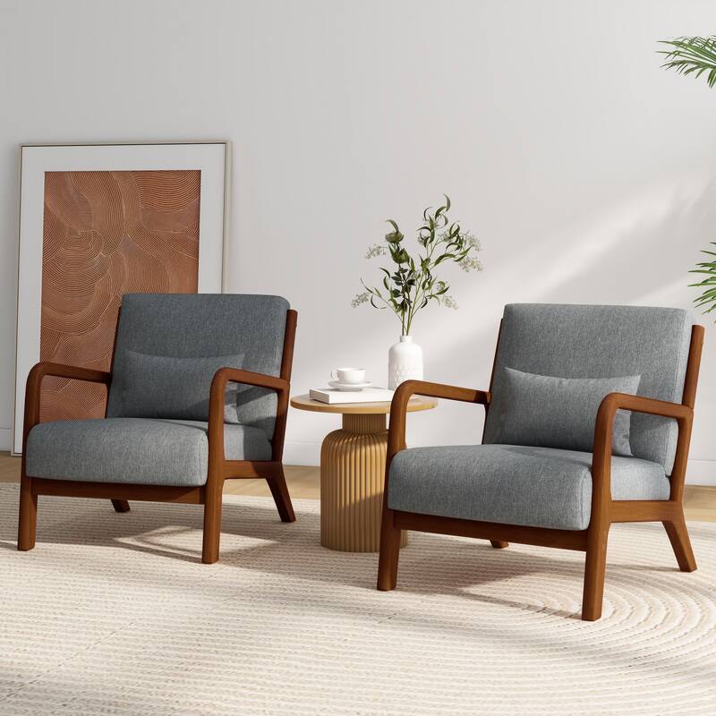 2 Set Mid Century ModernUpholstered Accent Chairs Armchair with Pillow