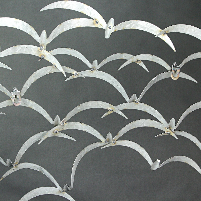 Zeckos 32 Inch White Metal Flock Of Birds Wall Sculpture
