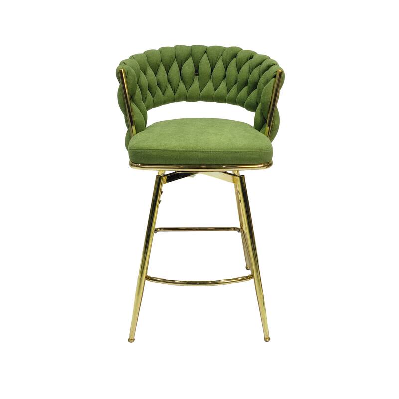 Set of 2 360 Degree Swivel Upholstered Arm Bar Stool,with Golden legs and Footrest