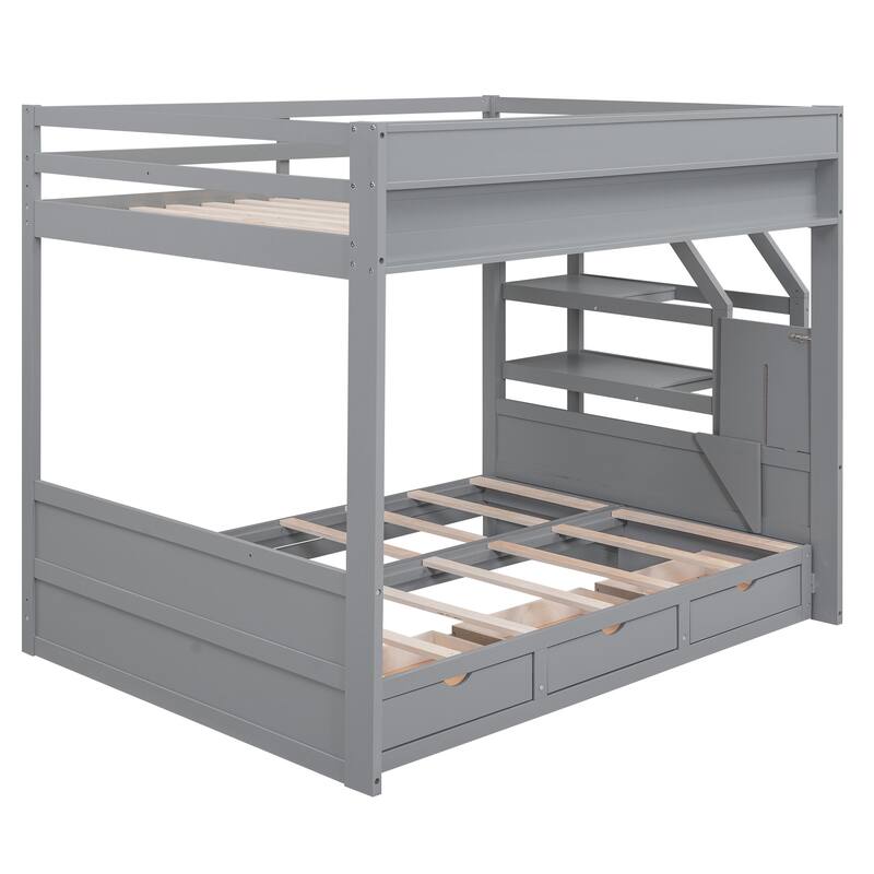 Wood Full Bunk Bed with Daybed Feature and 3 Storage Drawers