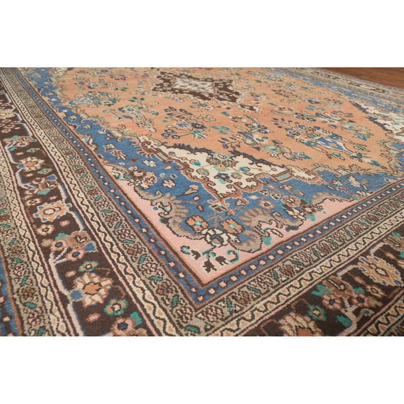 Orange Floral Hamedan Persian Area Rug Hand-Knotted Wool Carpet - 8'6" x 11'11"