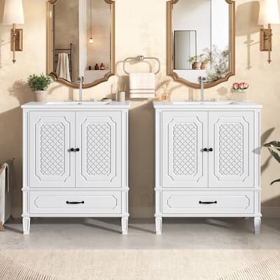 60" Bathroom Vanity with Double Sink Combo Set, 2 Cabinet with Door Organizers, 2 Drawers