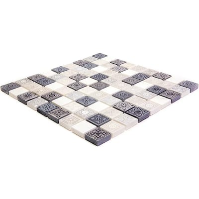Apollo tile 12" x 12" Artisana Foiled Texture Black Ivory White Stone Tile (5 sq ft/case) - 5 Pack