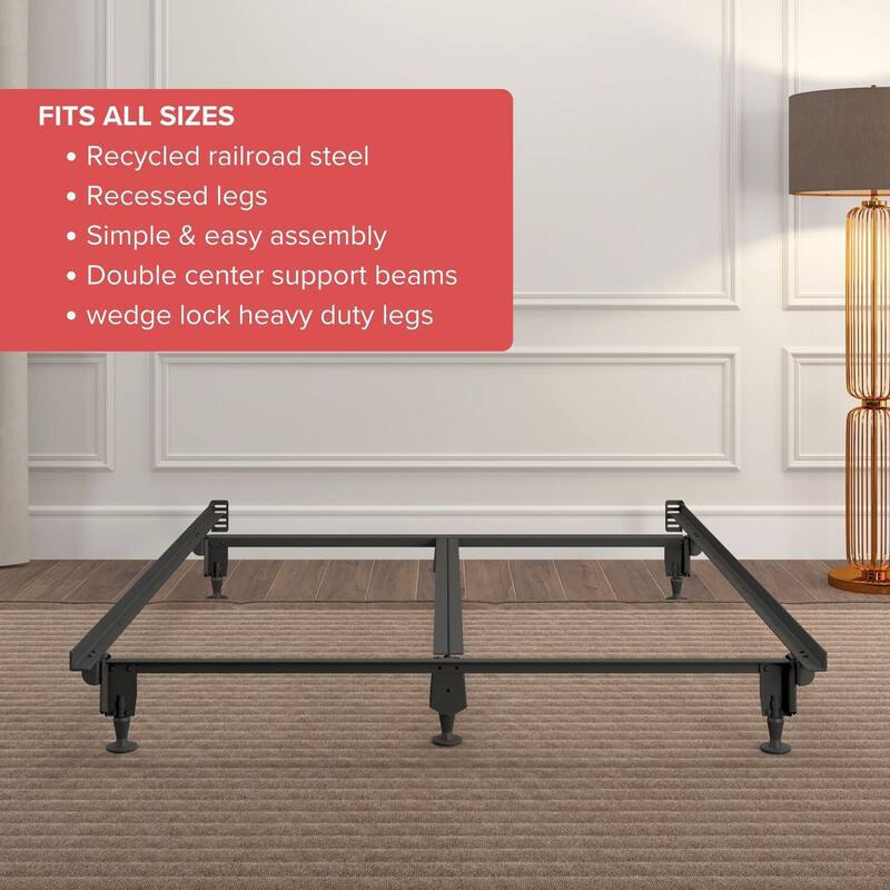 Heavy Duty Multi-Fit Bed Frame - Twin, Full, Queen, King, Cal King - Universal Rail Design