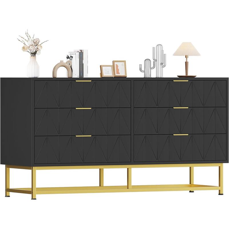 6-Drawer Fabric Dresser with Wood Top – Small Storage Chest & Clothes Organizer - Black
