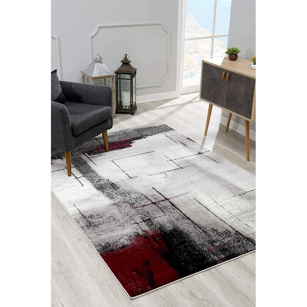 3' X 5' Gray And Burgundy Abstract Area Rug 3'6" Bed Bath & Beyond