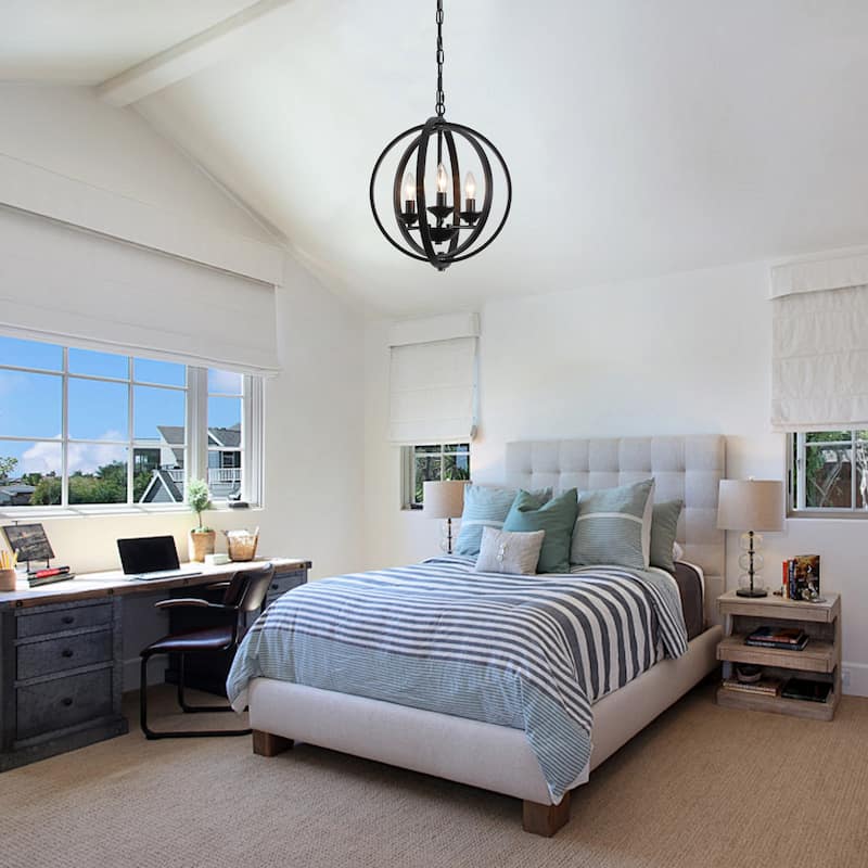 3 - Light Industrial Metal Orb Hanging Chandelier with Adjustable Chain