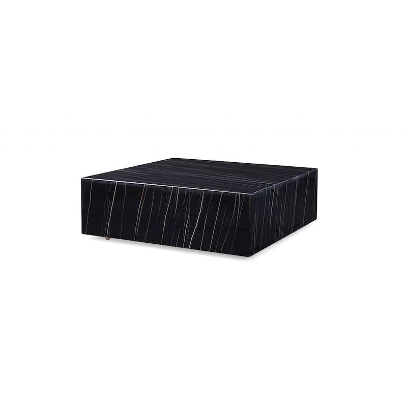 35" Black Genuine Marble And Brass Square Coffee Table - 19.69" H x 39.37" W x 39.37" D