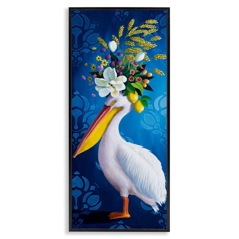 Stupell Floral Pelican over Damask Framed Giclee Art Design By Heather Gauthier