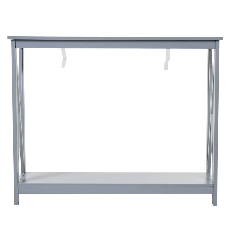 Grey Farmhouse Console Table with Storage Shelf for Entryway and Living Room - 39.25" x 11.75" x 31.75"