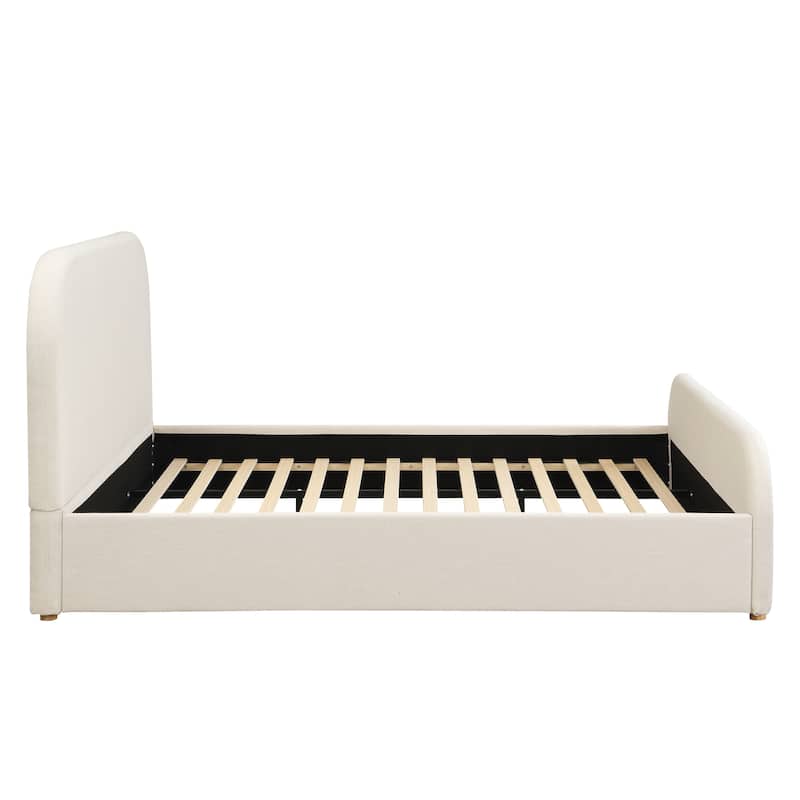 Christopher Knight Home - Thalassa Linen Bed Frame with Curved Headboard and Solid Wood Legs