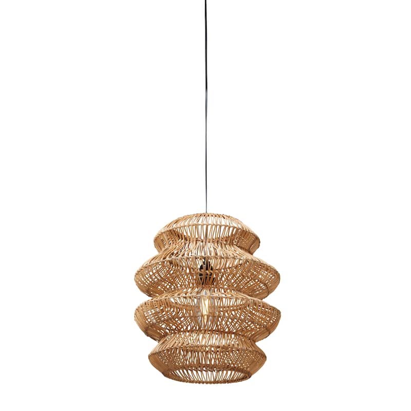 Woven Rattan Sculptural Pendant Light - 15.8"L x 15.8"W x 15.8"H