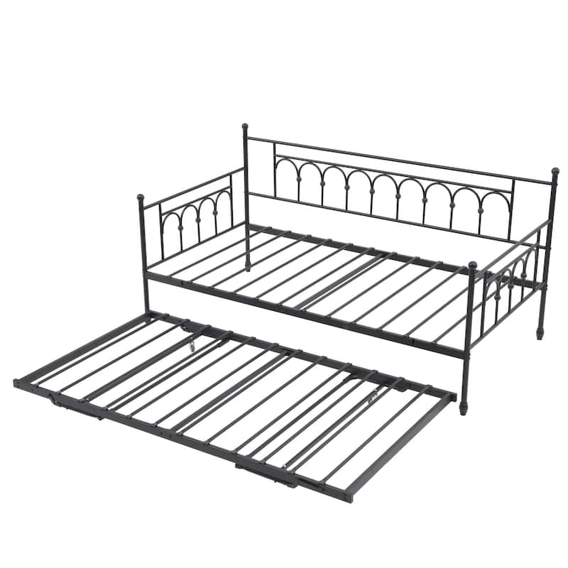 Arched Metal Daybed with Pop Up Trundle Bed for Adults for Living Room / Guest Room🏕️