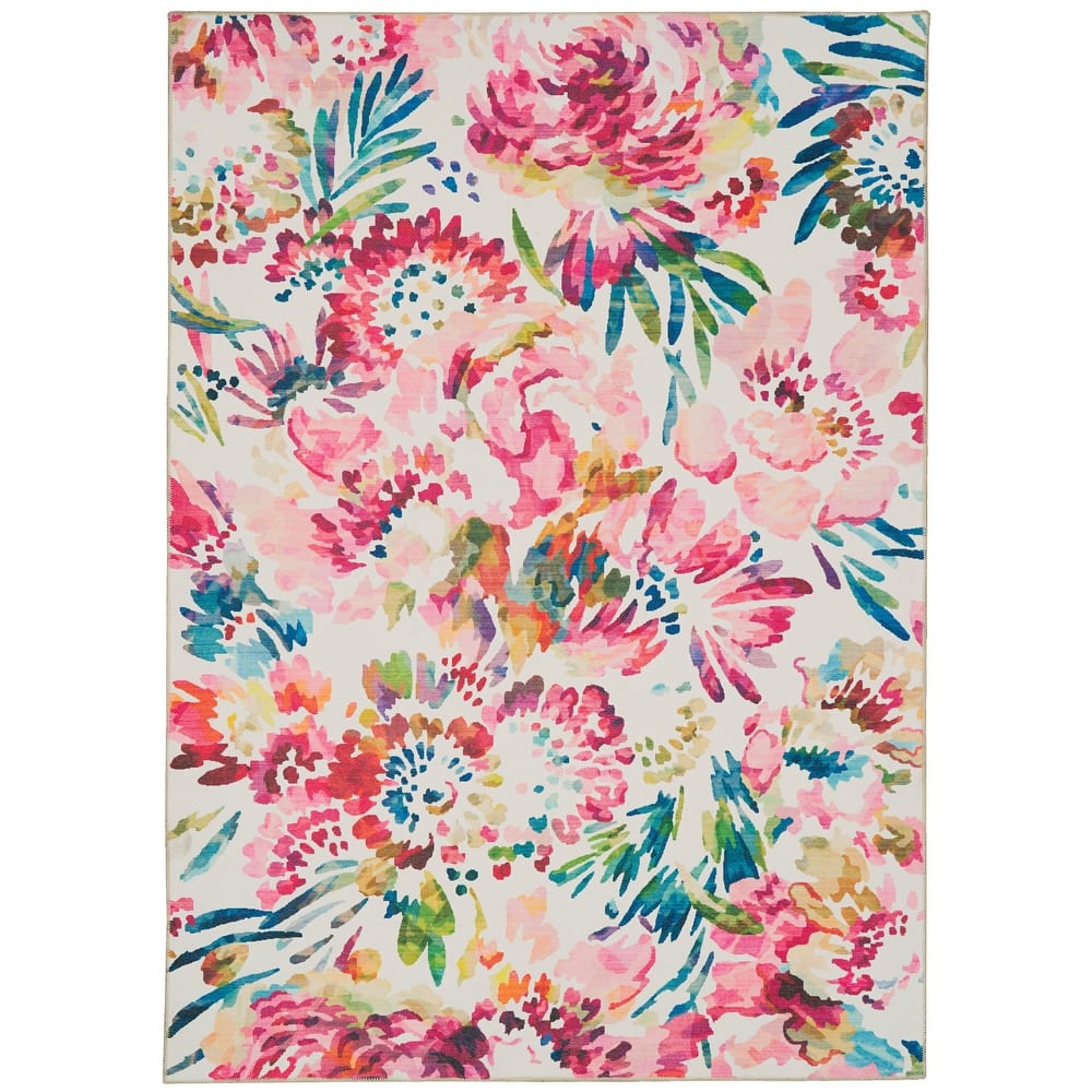 Julian Machine Washable Raspberry and Ivory Area Rug