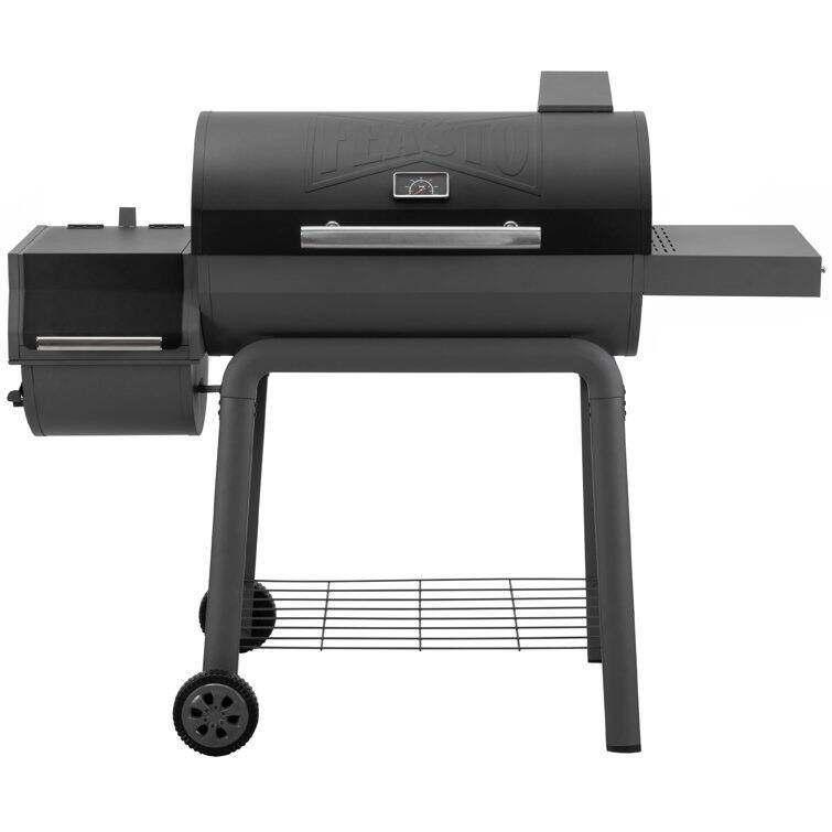 Feasto 28in Charcoal Barrel Grill With Offset Smoker Grill and Side Table - Assembled