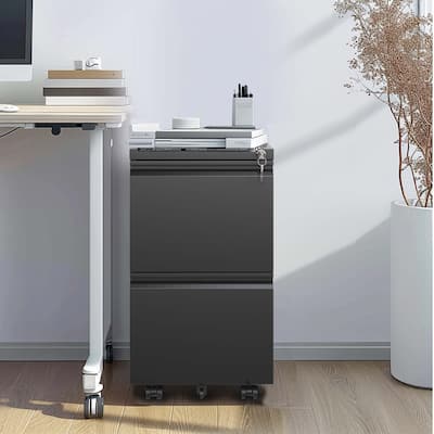 2 Drawer Metal Mobile File Cabinet,Rolling File Cabinet with Lock for Hanging Legal/Letter/A4 Size,Fully Assembled Except Wheels