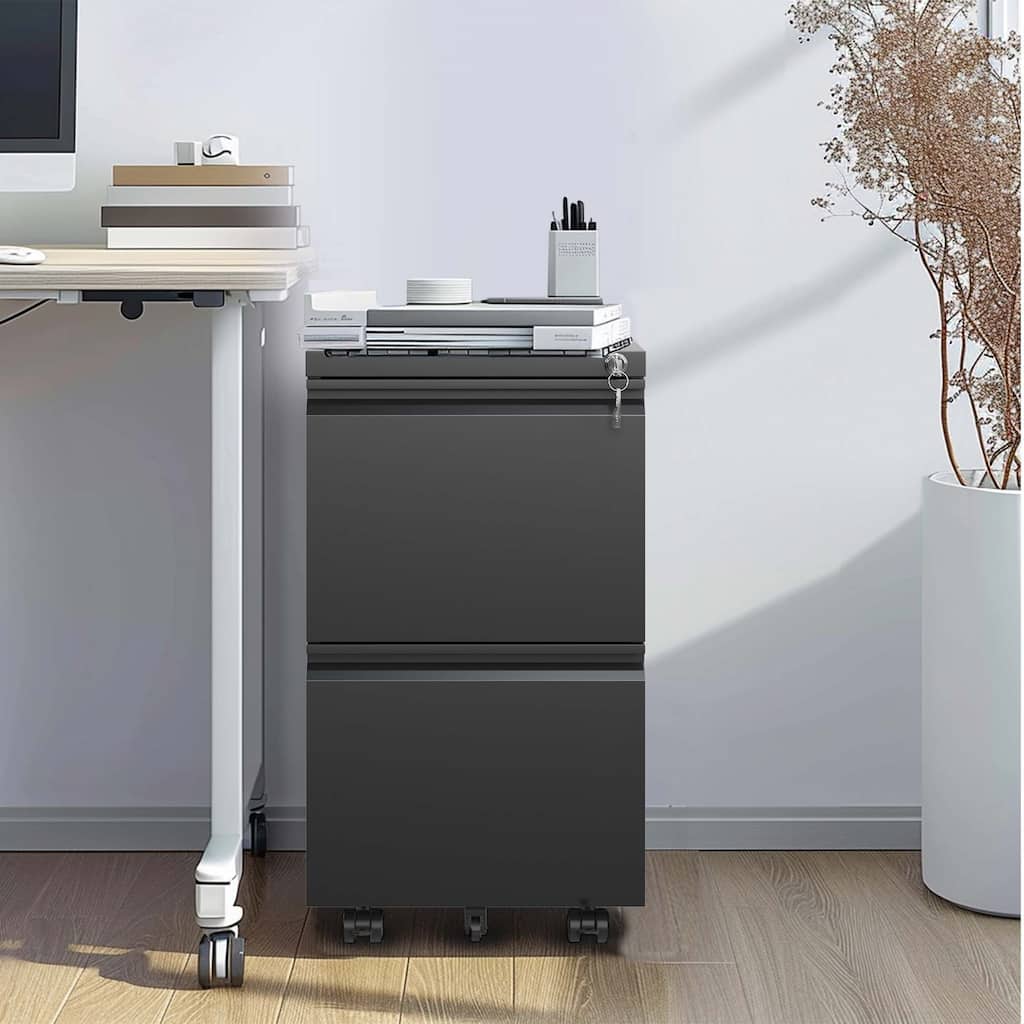 2 Drawer Metal Mobile File Cabinet,Rolling File Cabinet with Lock for Hanging Legal/Letter/A4 Size,Fully Assembled Except Wheels