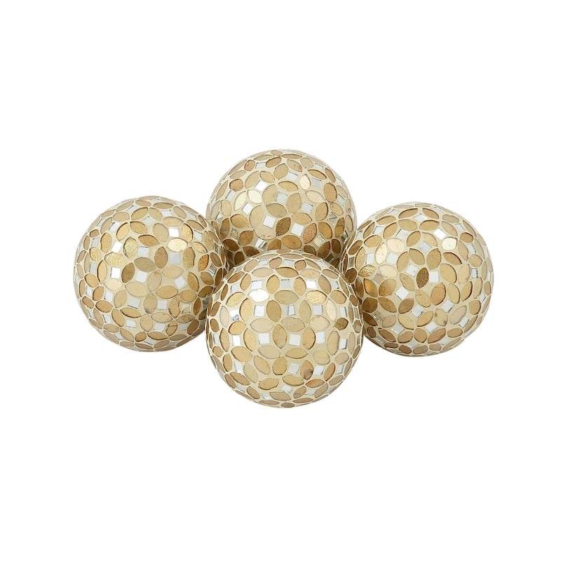 Glass Handmade Mosaic Decorative Orbs & Vase Filler - Set of 4 White or Gold - Roche River Decor - Gold - 4"D