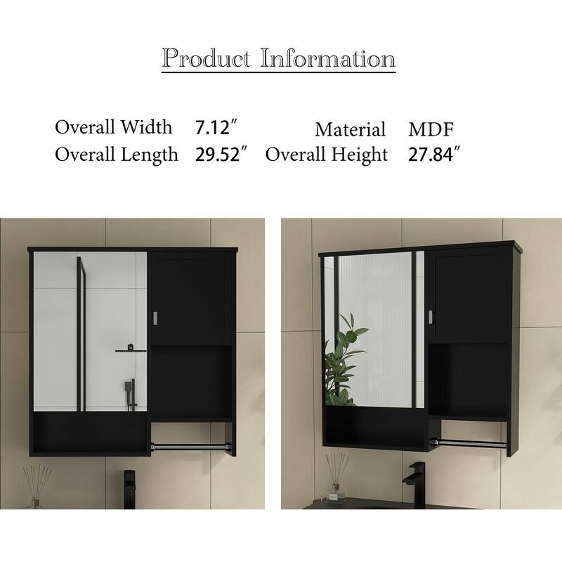 29'' x 28'' Modern Wall Mounted Medicine Cabinet with Mirror - 30" x 7"