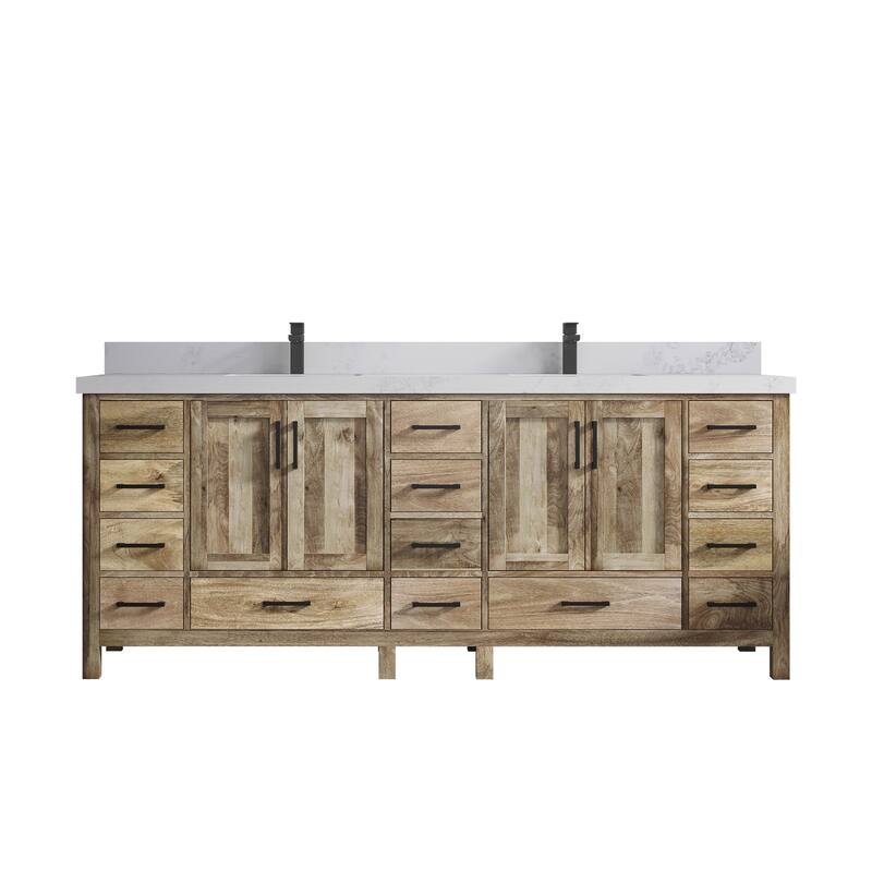 Willow Collections 84 in. W x 22 in. D Malibu Mango Double Sink Bathroom Vanity with Countertop - 2" Calacatta Nuvo - Natural Mango