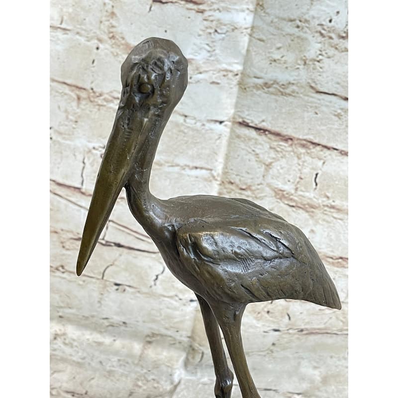 Hot Cast Bronze Stork Egret Bird Bronze Metal Statue Sculpture On Marble Base
