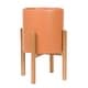 preview thumbnail 1 of 3, Liam Modern Ceramic Planter with Wood Legs 22"H x 15.5"W - Orange