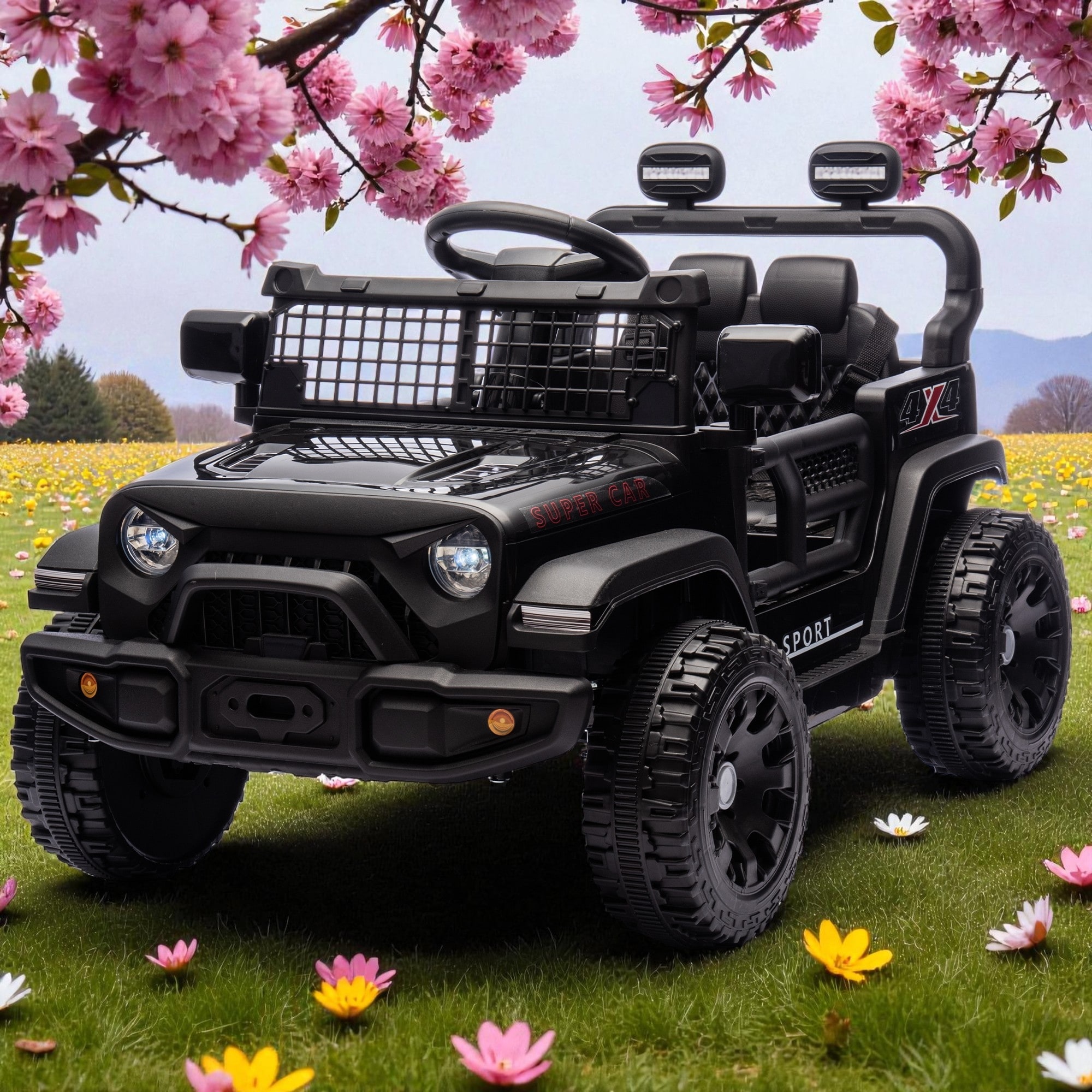 24V Kids Ride On Car with Parent Remote 2WD Four Wheel Suspension LED Lights Bluetooth MP3 for Age 3
