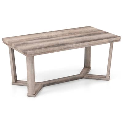 Grey Rubber Wood Coffee Table with Rustic Farmhouse Design - 44" x 23.5" x 18.5"