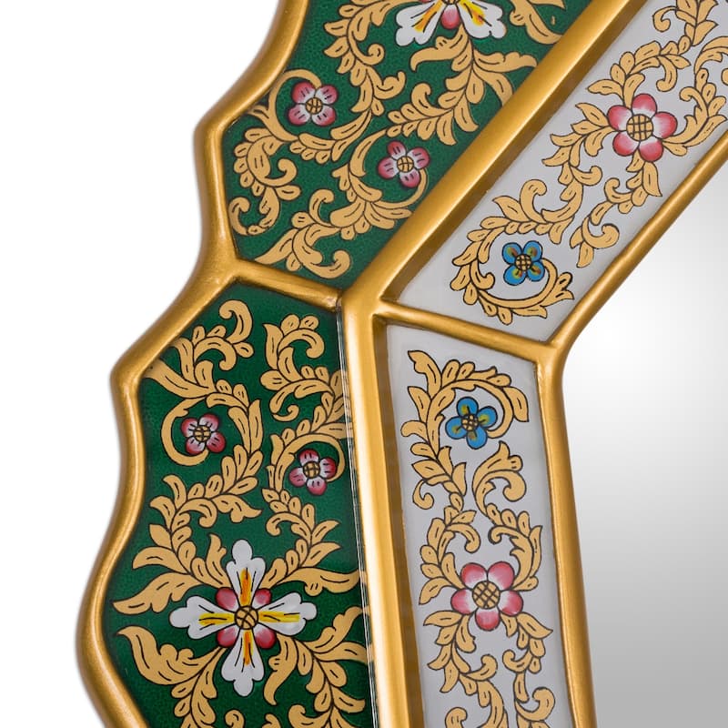 Handmade Floral White and Deep Green Wall Mirror (Peru) - 17.25"x17.25"
