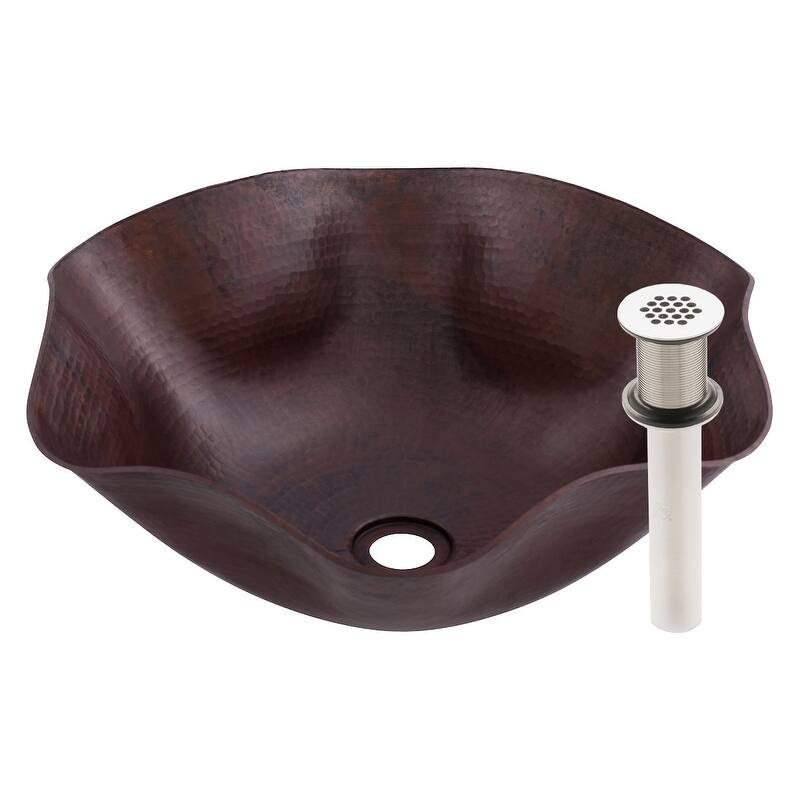 Miseno Antique Scalloped 16" Hammered Copper Vessel Bathroom Sink - Polished Chrome Drain
