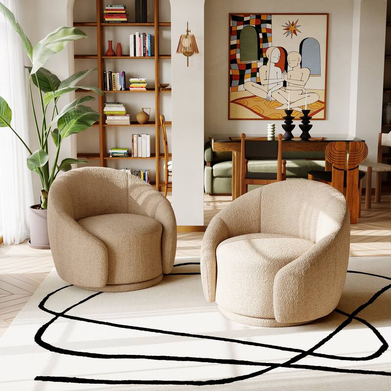 34" Wide 2 Set Velvet/ Boucle Barrel Swivel Chair