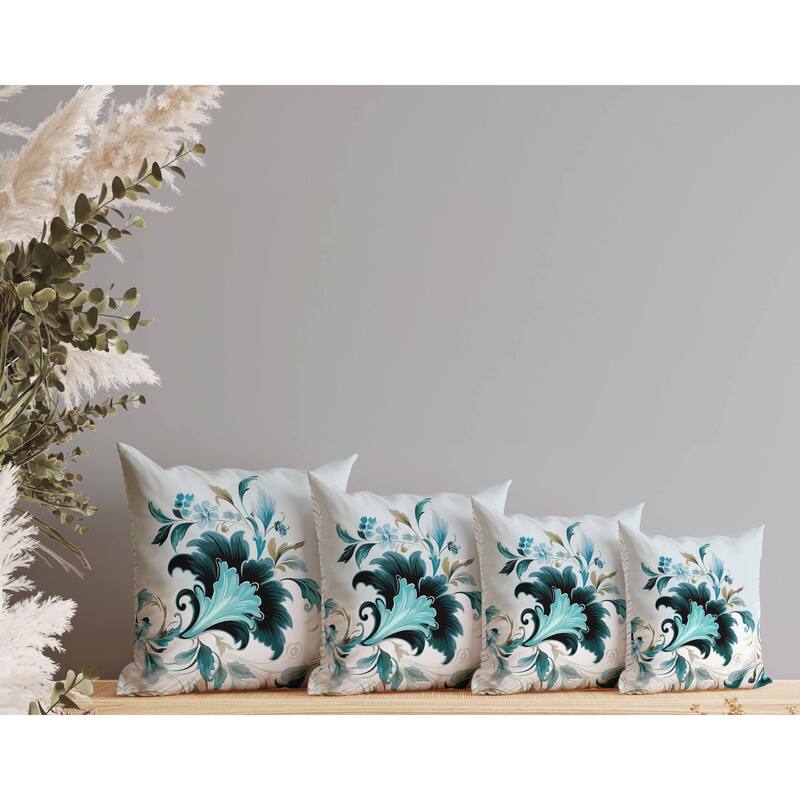 Damask Hue Indoor/Outdoor Reversible Throw Pillow Turquoise and Beige
