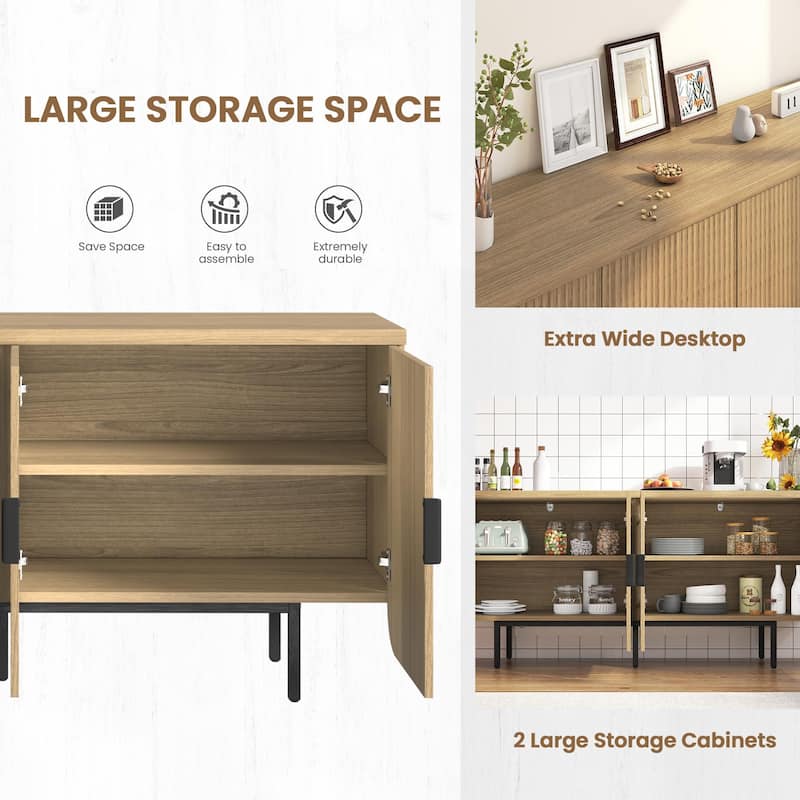 EROMMY Modern Sideboard Buffet Cabinet with Fluted Doors, 2-Door Storage Console Table for Kitchen, Dining Room & Living Room