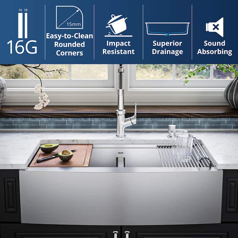 Karran USA WSA-48-PK1 Elite Workstation 36" Farmhouse Double Basin